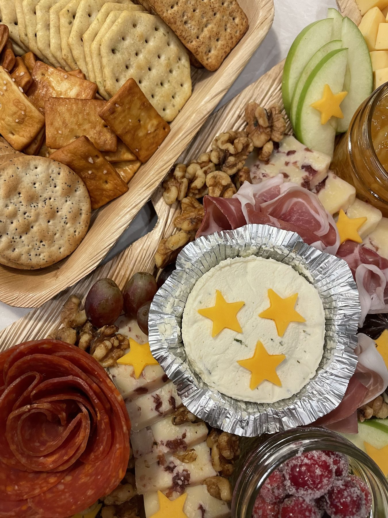 A playful board with star-shaped cheese