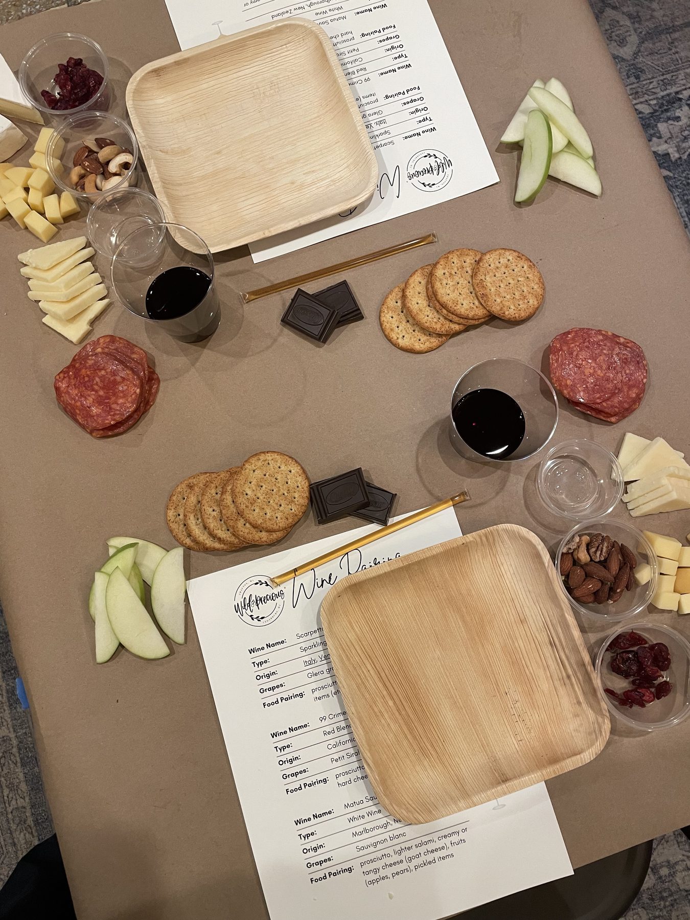 Charcuterie class table with wine